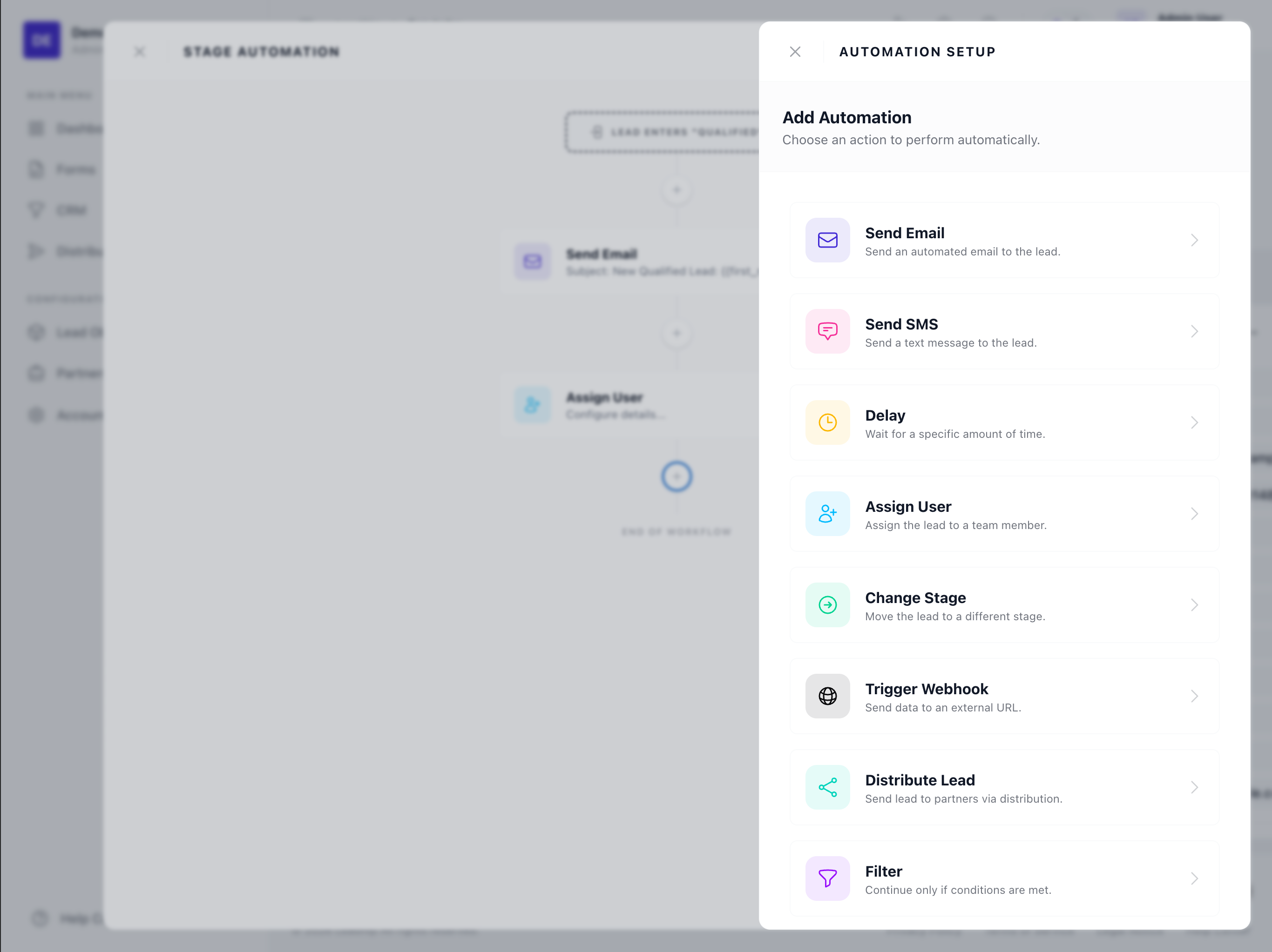 Action configuration panel
