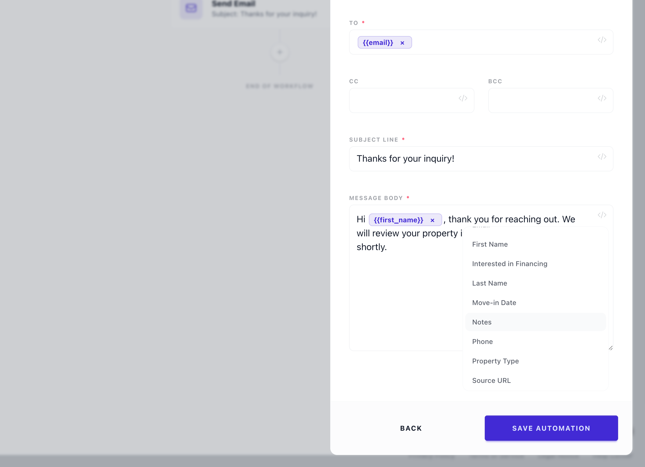 Variable editor UI in action settings
