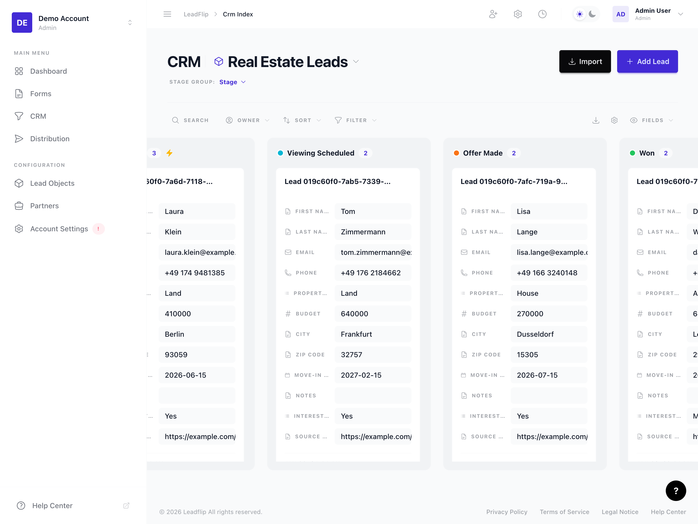 Kanban columns and cards