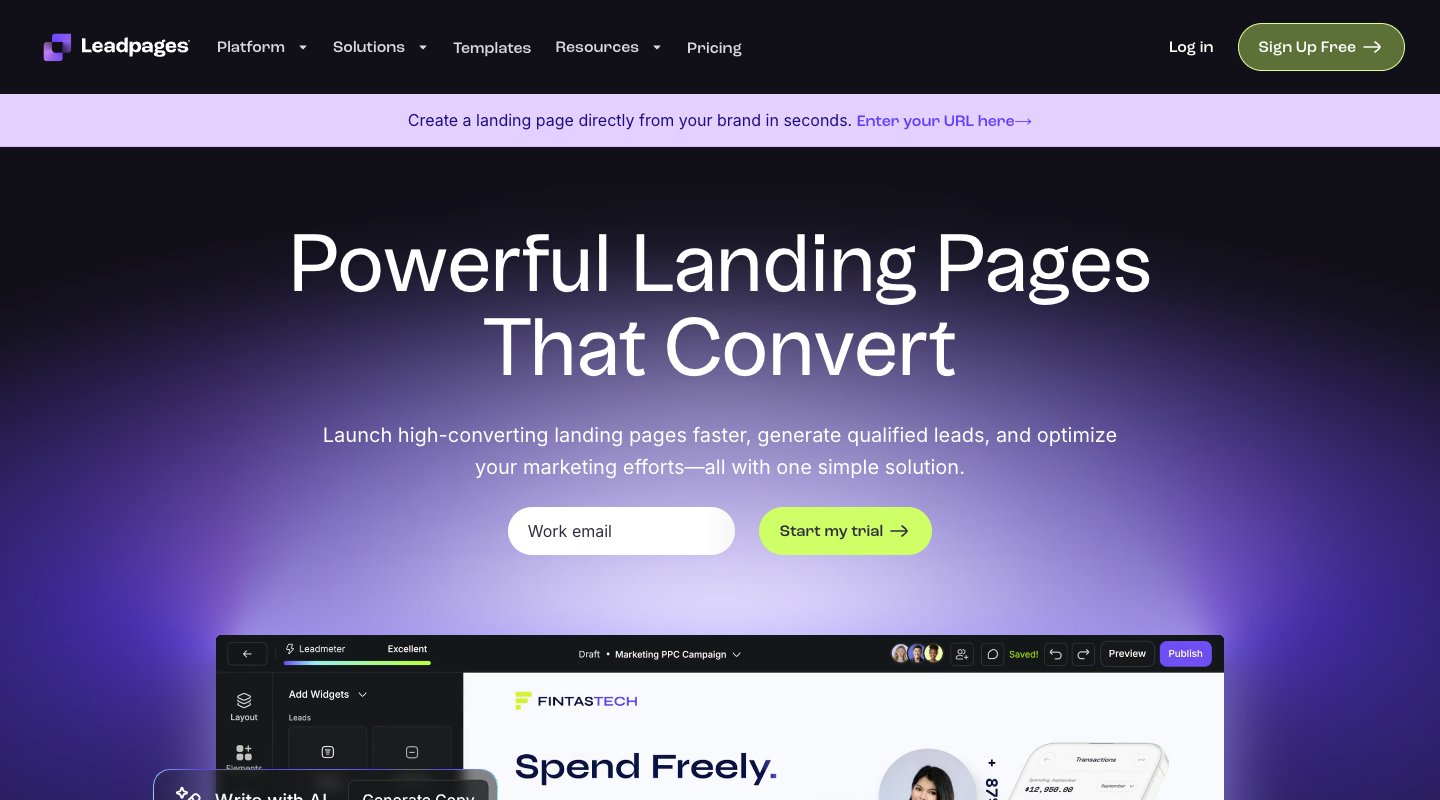 Leadpages homepage