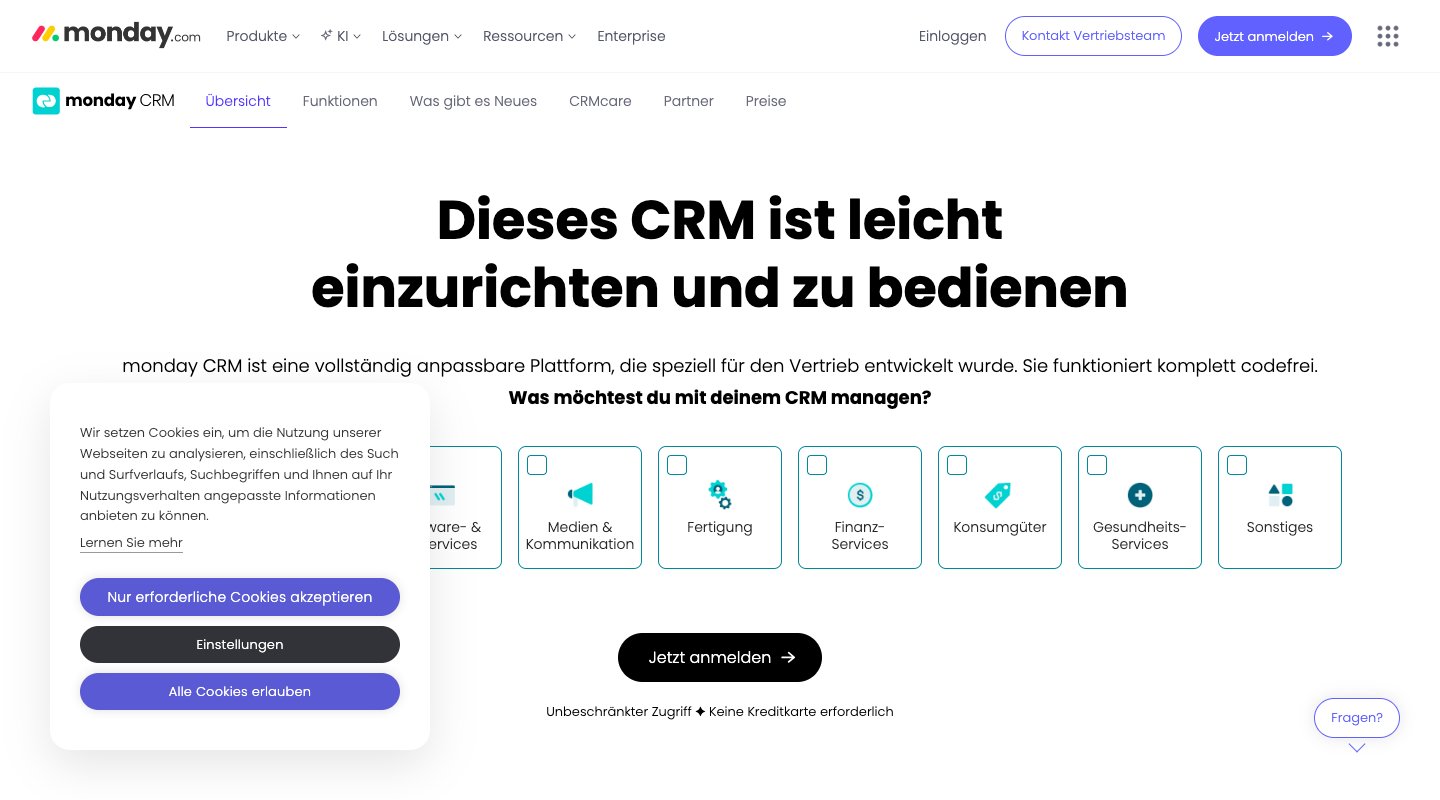 Monday CRM homepage