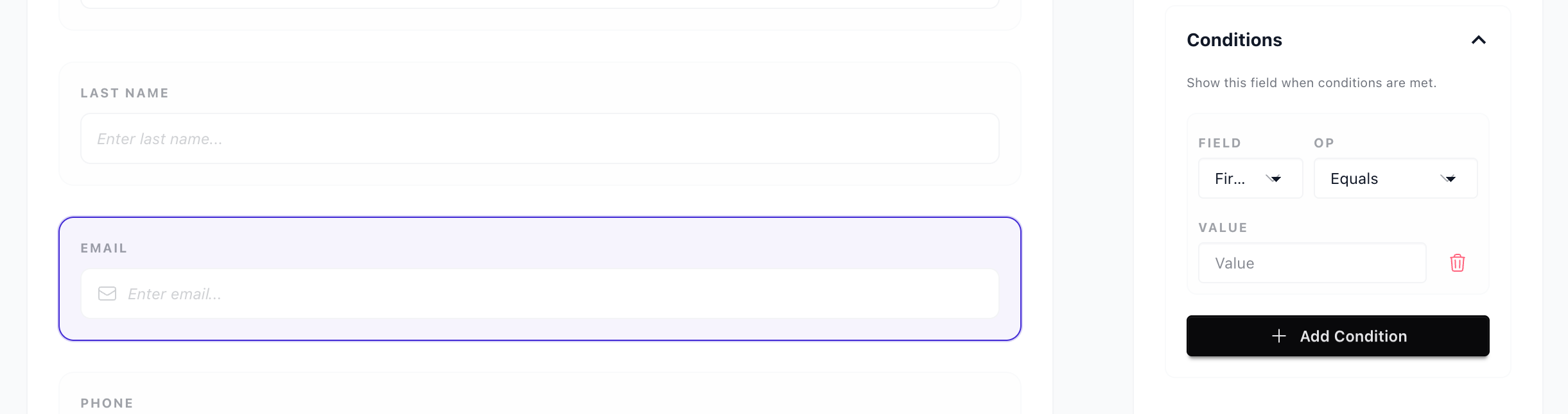 Conditional logic configuration