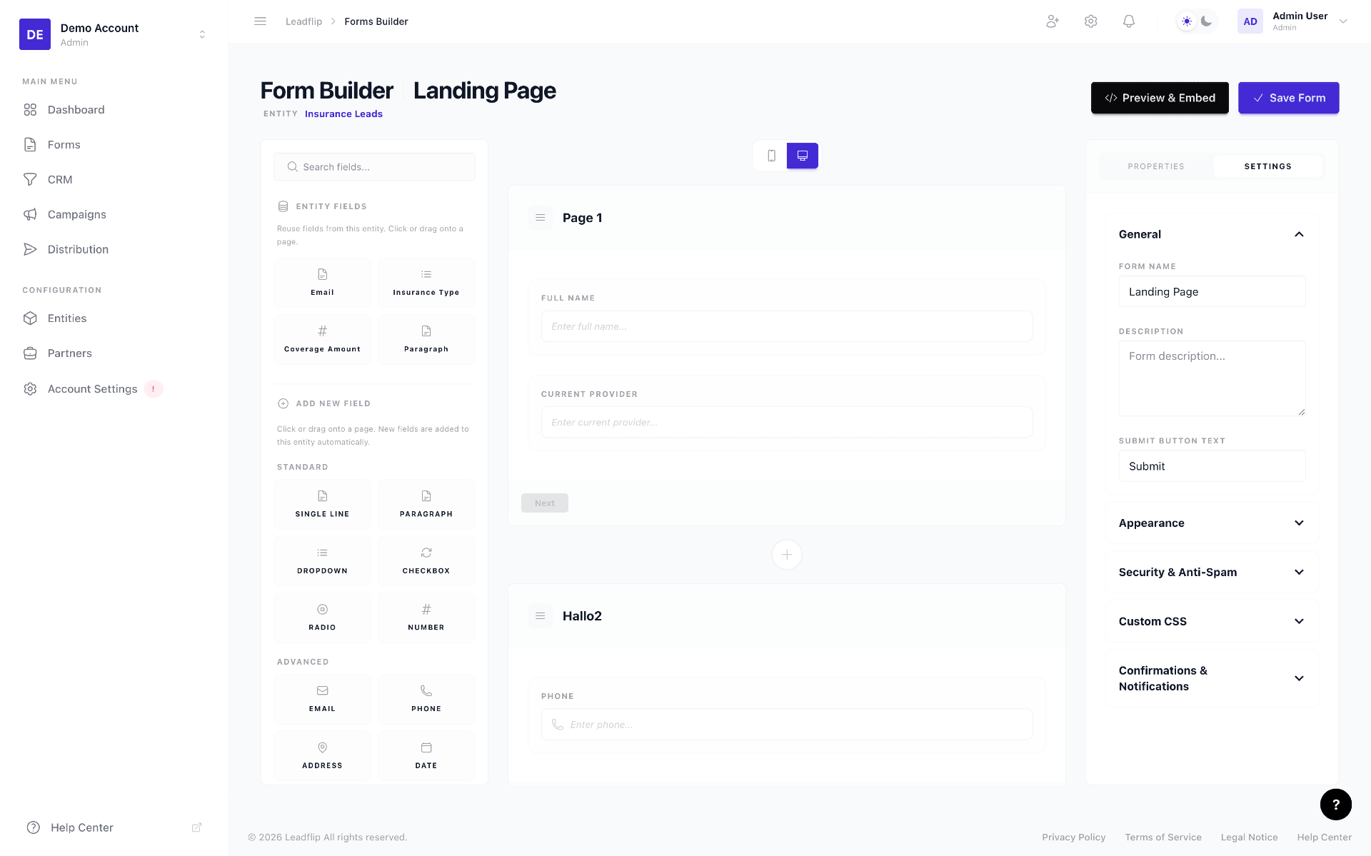 Form Builder — full app with navigation